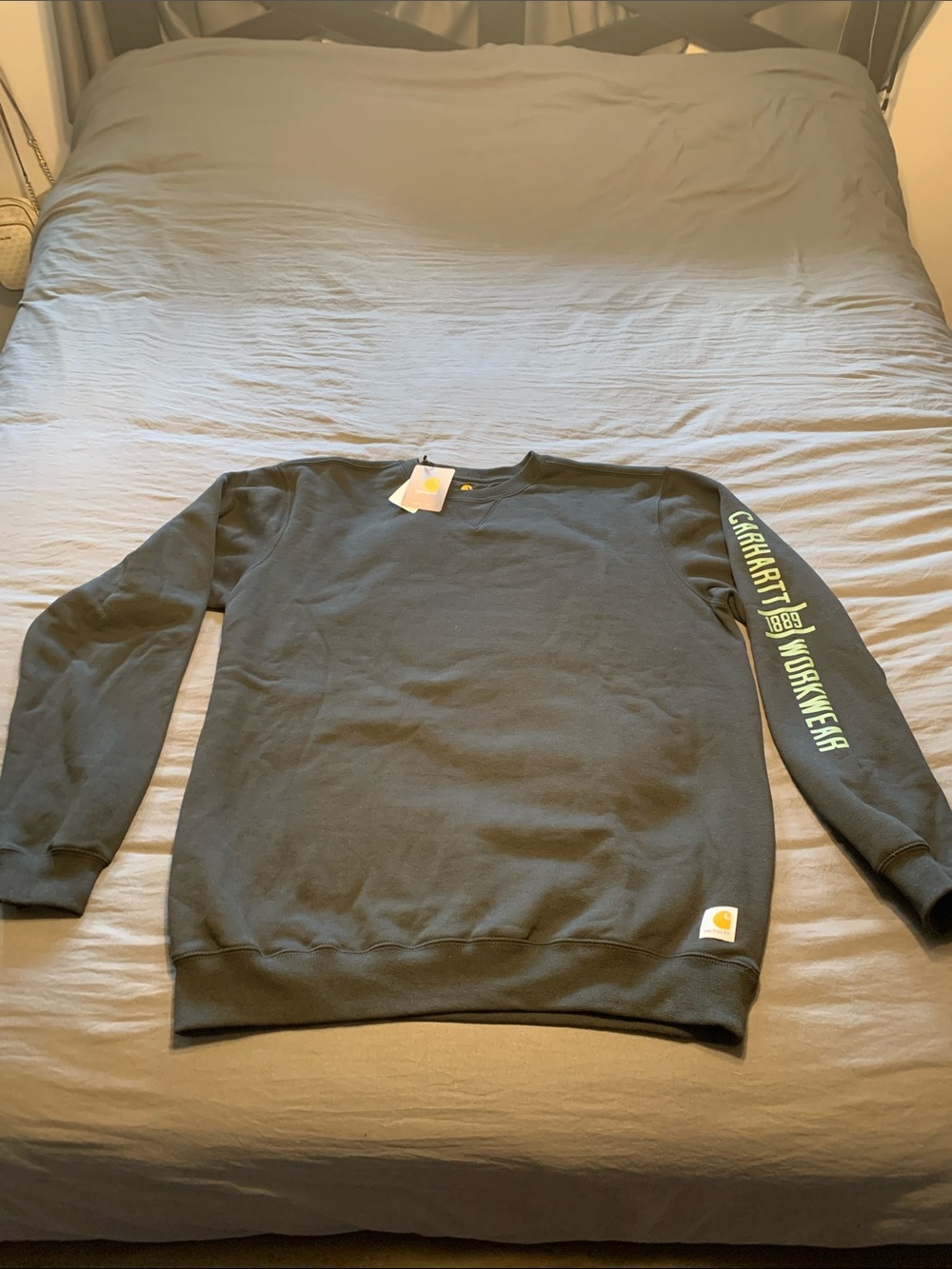 Carhartt Black Crewneck Sweatshirt with Lime Sleeve Logo
